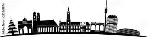 München skyline detailliert gebogen // Vektor