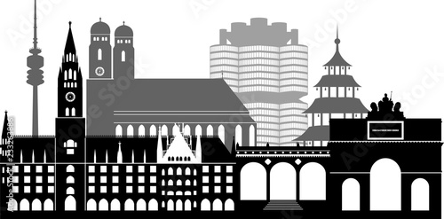 München skyline Graustufen detailliert // Vektor