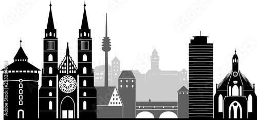 Nürnberg skyline detailliert Graustufen // Vektor