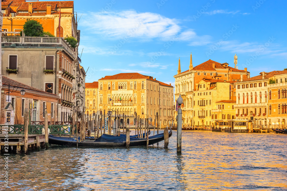 Gondolas pier and Ca' Foscari University of Venice, Italy