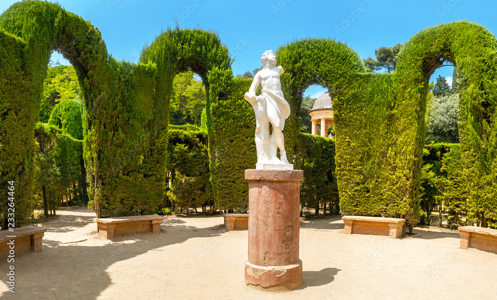 Fototapeta premium Park and garden with labyrinth maze in Barcelona Spain at summer