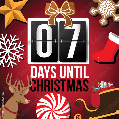 Countdown to Christmas flip number advent calendar with flat lay Christmas items. EPS 10 vector illustration. Day 7.