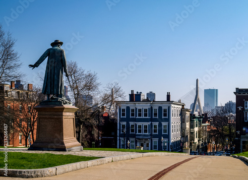 Colonel William Prescott Statue at the Bunker Hill Monument with Boston in the Distance photo