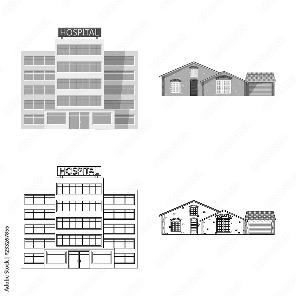Isolated object of building and front logo. Collection of building and roof vector icon for stock.