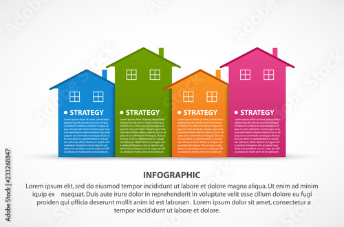 Infographics with colorful houses. For the presentation or advertising brochures. Vector illustration.