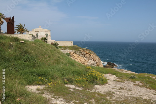 Blooming coastal landscape in Syracuse in spring at the Mediterranean Sea, Sicily Italy