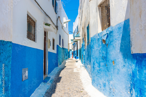 Blue and white street in the medina of Rabat, Morocco © Stefano Zaccaria