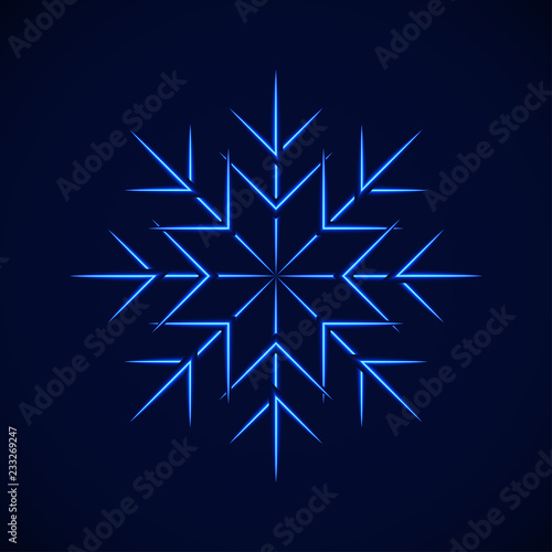 vector crystal blue simple snowflake, on blue background