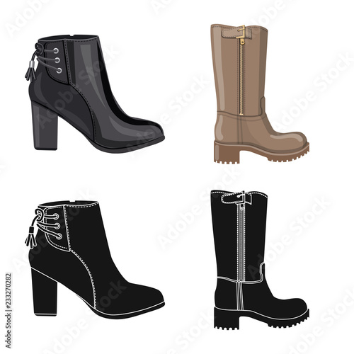 Vector design of footwear and woman logo. Set of footwear and foot stock vector illustration.
