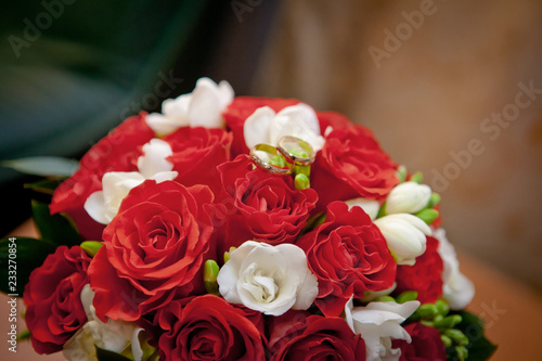 wedding bouquet and wedding rings