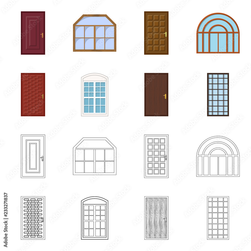 Vector design of door and front symbol. Collection of door and wooden vector icon for stock. Vector design of door and front symbol. Collection of door and wooden vector icon for stock.
