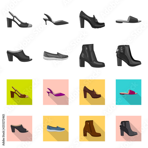 Vector illustration of footwear and woman icon. Collection of footwear and foot stock vector illustration.