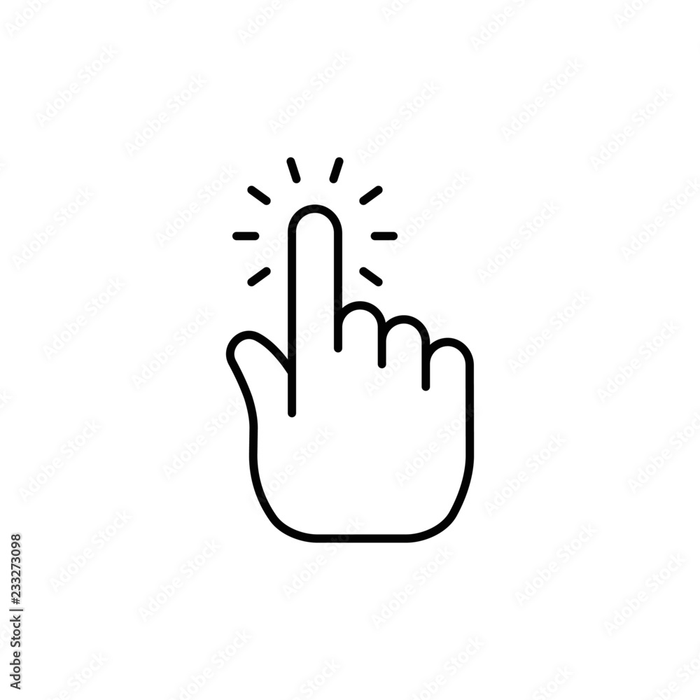 Clicking hand, linear vector icon. Pointer click. Clicking hand, linear vector icon. Pointer click.
