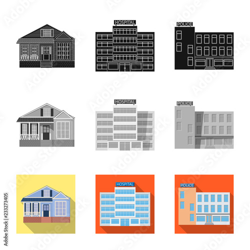 Vector illustration of building and front symbol. Set of building and roof stock symbol for web.