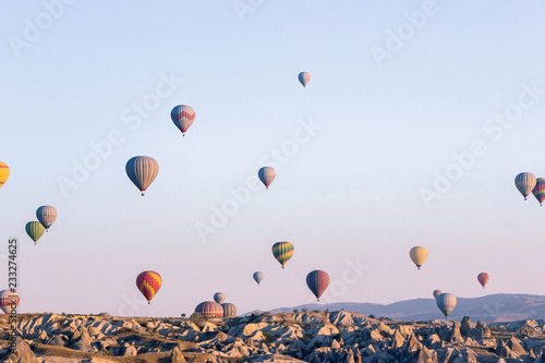 hot air balloons in sky in Cappadocia