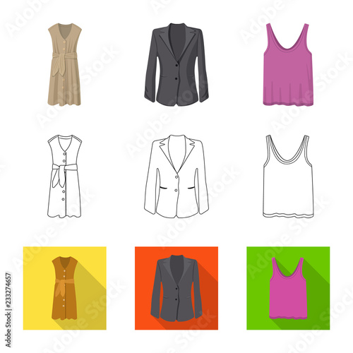 Vector illustration of woman and clothing symbol. Set of woman and wear vector icon for stock.