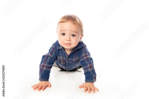 A Cute Little Boy Isolated on the White Background.
