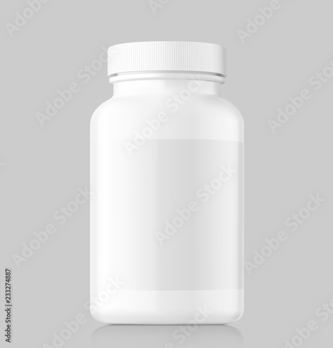 Mockup of plastic bottle on gray background. Can be used for medical, cosmetic. Vector illustration. EPS10.