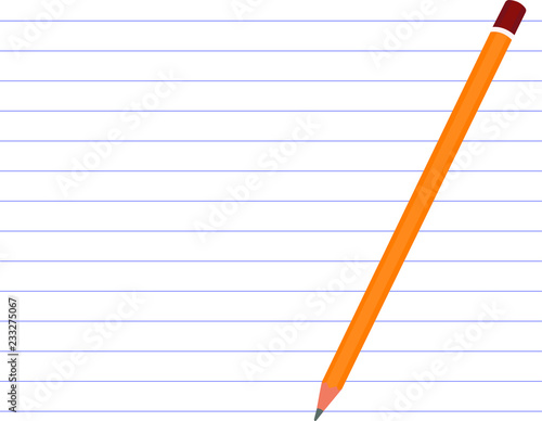 Yellow pencil lies on a lined sheet of paper, empty lines. vector illustration. opportunity to add your text