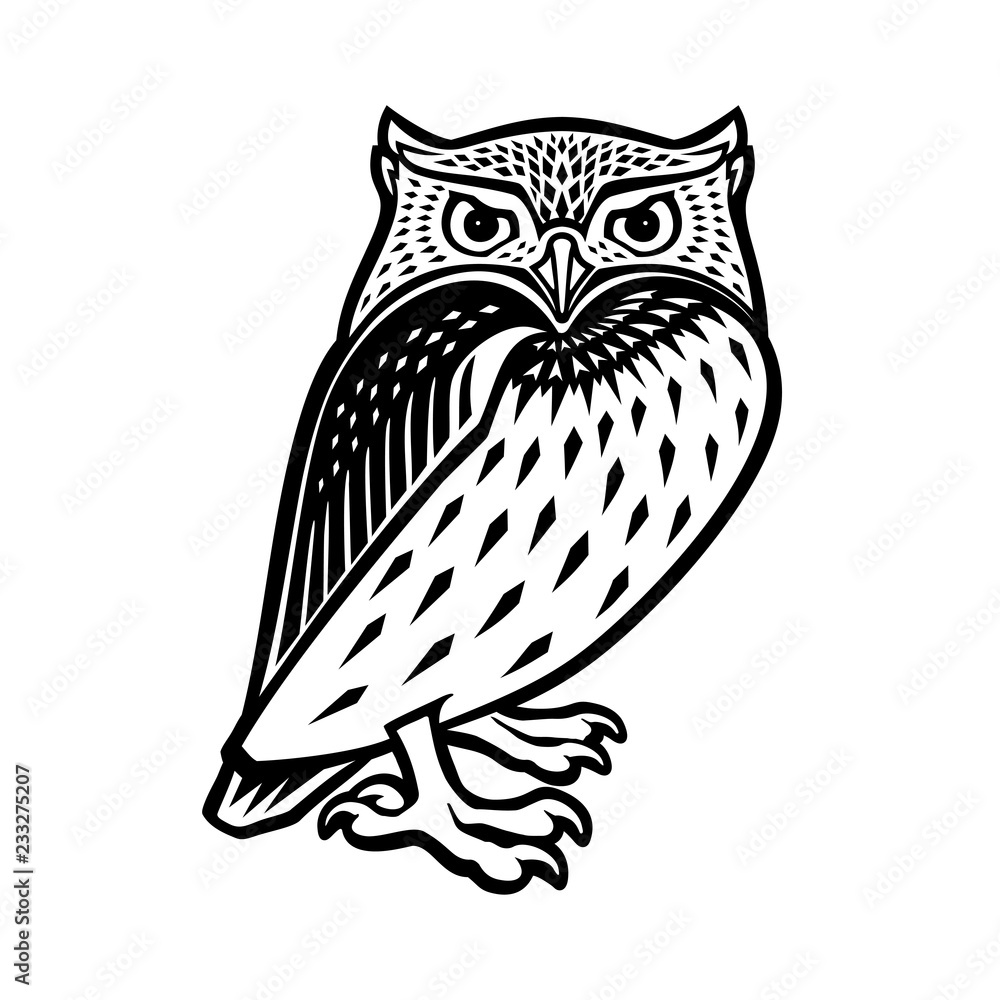 Obraz premium Owl illustration in tribal style. Ethnic patterned illustration for antistress coloring book, tattoo, poster, print, t-shirt.