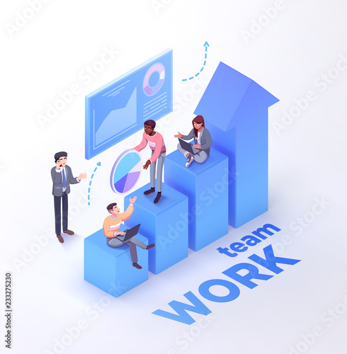 Company teamwork working togheter. The workers are moving towards success.