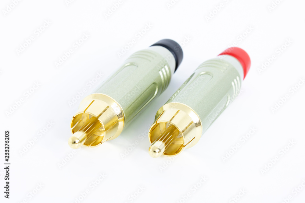 Audio cinch connectors, RCA on white background Audio cinch connectors, RCA on white background