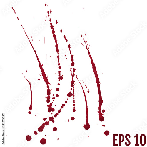 Blood splatter painted vector isolated on white for halloween design. Red dripping blood drop watercolor