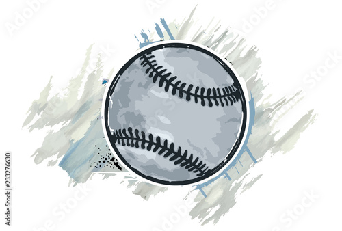 Baseball ball with a watercolor effect. Vector illustration.