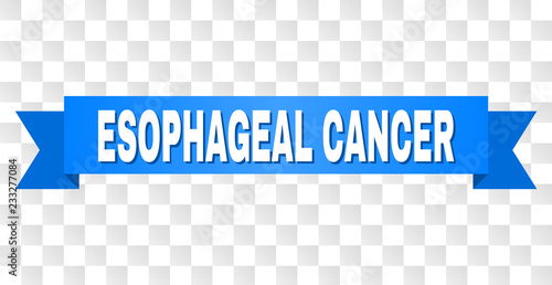 ESOPHAGEAL CANCER text on a ribbon. Designed with white caption and blue tape. Vector banner with ESOPHAGEAL CANCER tag on a transparent background.