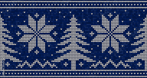 Blue and white christmas knitting seamless pattern background vector