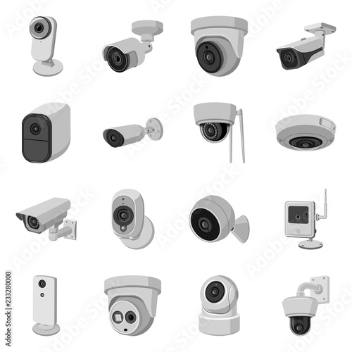 Isolated object of cctv and camera symbol. Set of cctv and system stock symbol for web.