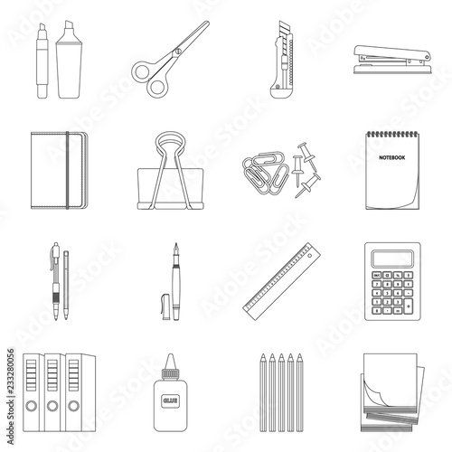 Vector illustration of office and supply logo. Set of office and school stock symbol for web.
