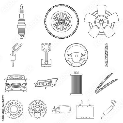 Vector illustration of auto and part logo. Set of auto and car vector icon for stock.