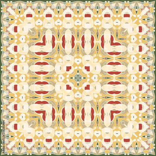 Square pattern for the silk scarf, scarf, printing factory, carpet. Arabic classic style. Vector illustration.