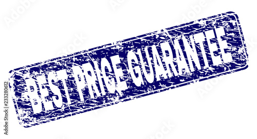 BEST PRICE GUARANTEE stamp seal imprint with grunge texture. Seal shape is a rounded rectangle with frame. Blue vector rubber print of BEST PRICE GUARANTEE caption with grunge texture.