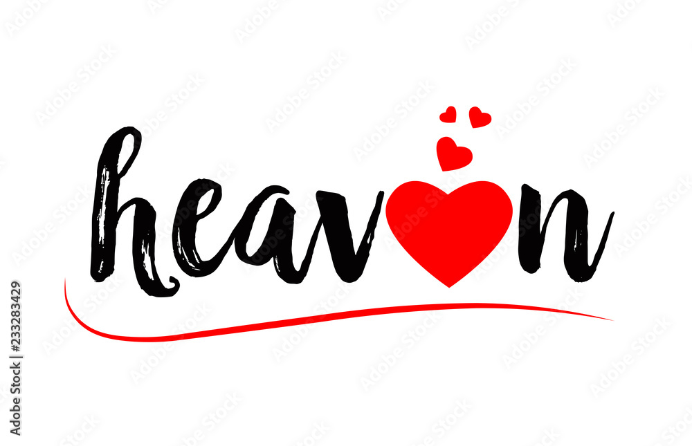 heaven word text typography design logo icon with red love heart