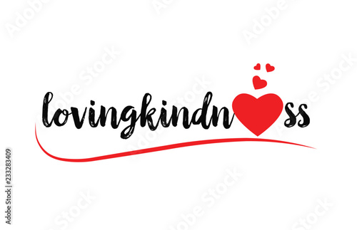lovingkindness word text typography design logo icon with red love heart