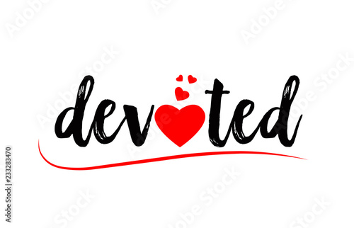 devoted word text typography design logo icon with red love heart
