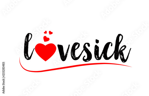 lovesick word text typography design logo icon with red love heart