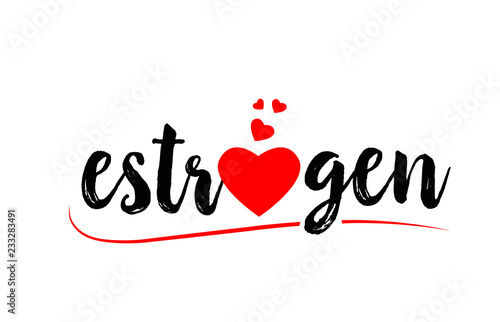estrogen word text typography design logo icon with red love heart