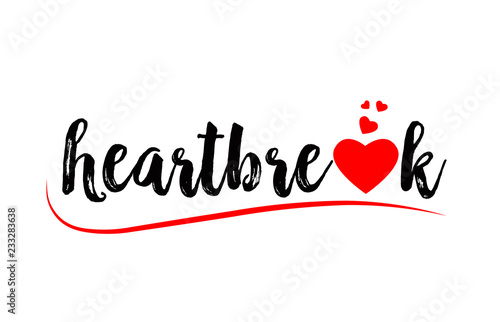 heartbreak word text typography design logo icon with red love heart