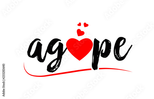 agape word text typography design logo icon with red love heart