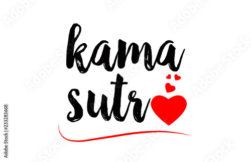 kama sutra word text typography design logo icon with red love heart