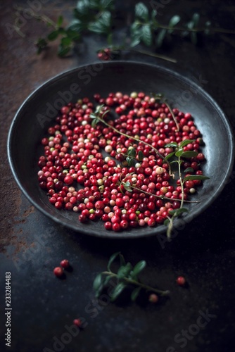 Fresh lingonberries (Vaccinium vitis-idaea) in a bowl