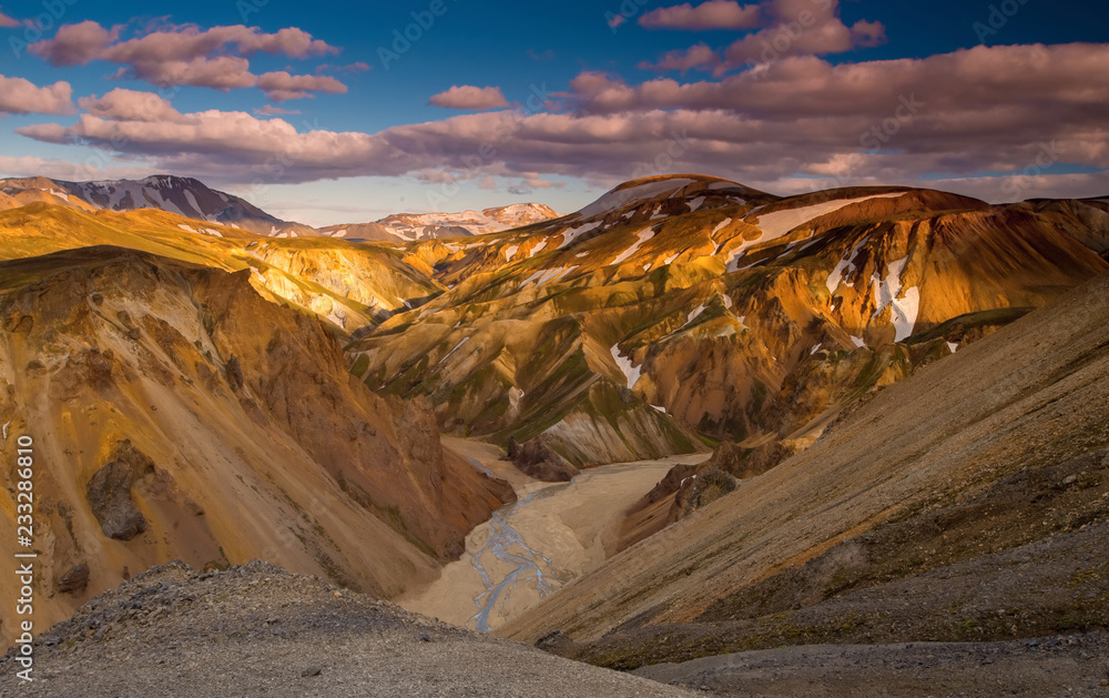 Landmannalaugar - the Highlands of Iceland. It is at the edge of Laugahraun lava field, which was formed in an eruption around the year 1477. Colorful landscape...