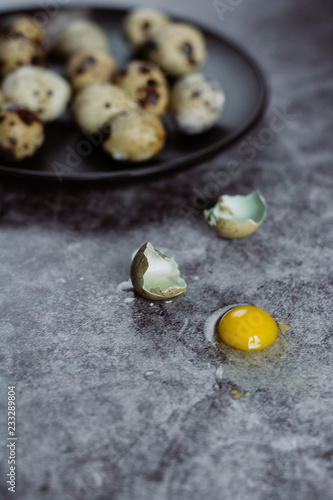 group of quail egg  on cement background  easter concept  top view  