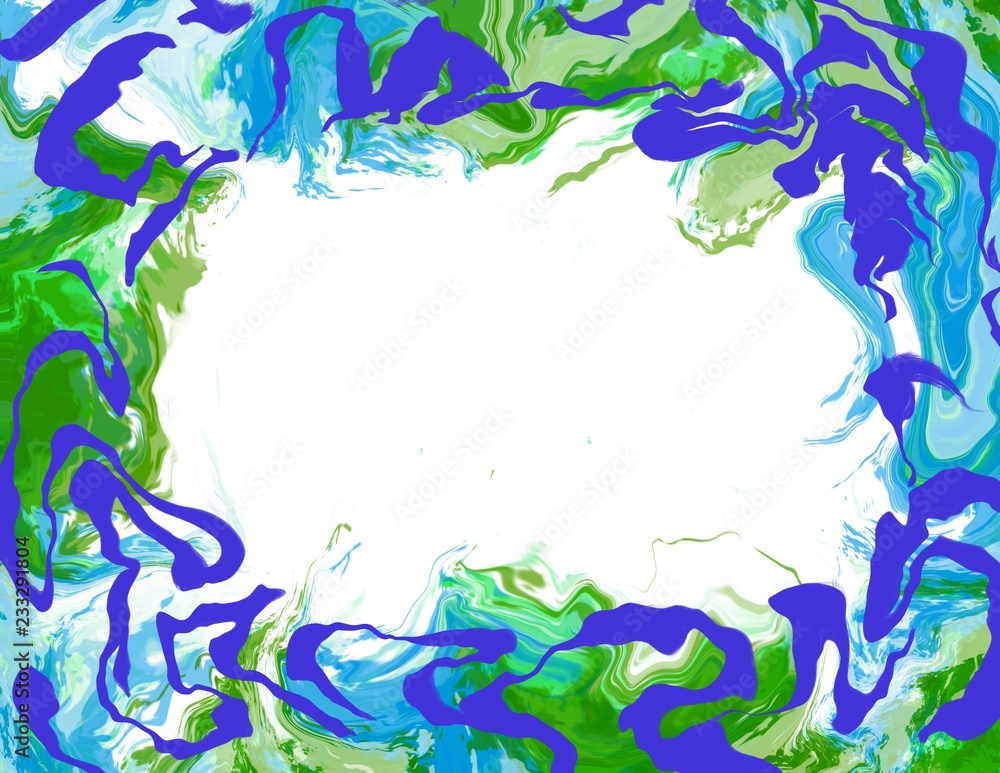 Abstract swirl fluid motion painted border frame with multicolor border design background with open space for text and copy