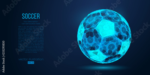 Abstract silhouette of a soccer ball from particles, lines and triangles on blue background. Football. Elements on a separate layers color can be changed to any other in one click. Vector illustration