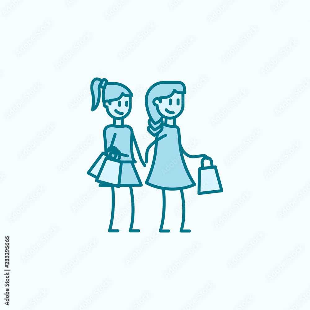 girlfriends on purchases 2 colored line icon. Simple colored element illustration. girlfriends on purchases outline symbol design from friendship set