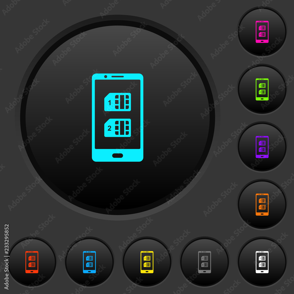 Dual SIM mobile dark push buttons with color icons Dual SIM mobile dark push buttons with color icons